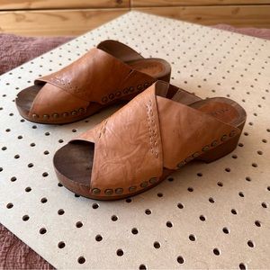Tan Leather Clog Sandals with Studs